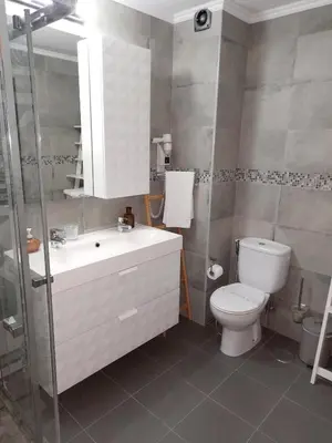 a bathroom with a toilet and a sink and a shower at Mshomes II in Albufeira