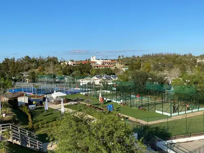 an aerial view of a tennis court at Casa Sophie Albufeira in Albufeira