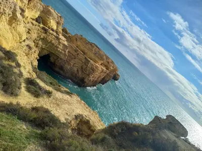 a view of the ocean from a cliff at Sun way in Albufeira
