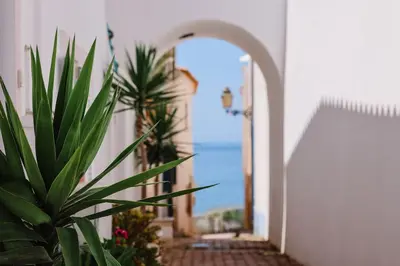a hallway with an archway and a plant at Old Fisherman's Corner 16 - Centro Old Town Albufeira in Albufeira