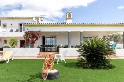 a bike on the lawn in front of a house at Monte Velho in Loulé