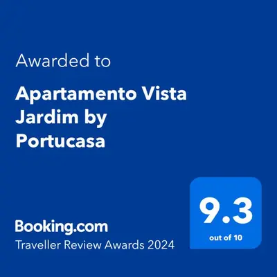 a screenshot of a phone with the text awarded to apartmentina vista jaarin at Apartamento Vista Jardim by Portucasa in Albufeira