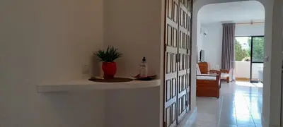 a room with a door with a plant on a counter at CASA IRINA Centro Cidade Albufeira in Albufeira