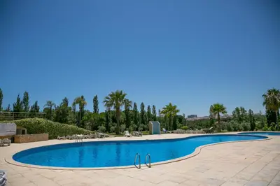 a swimming pool in a resort with palm trees at Villa facing the pool by Algarve Dream Holidays in Fontainhas