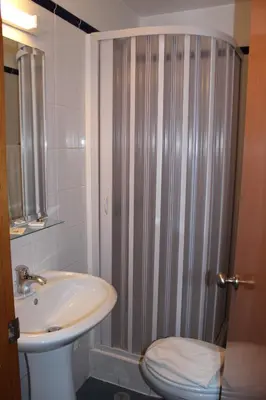 a bathroom with a shower and a sink and a toilet at Dom Fernando I in Loulé