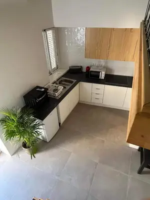a small kitchen with a plant in the middle at CASA DAS MOURAS in Faro