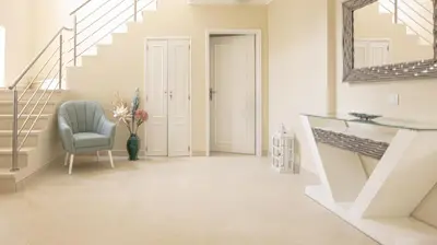 a hallway with a chair and stairs with a mirror at Villa O Sonho do Algarve - Private Swimming Pool - BY BEDZY in Albufeira