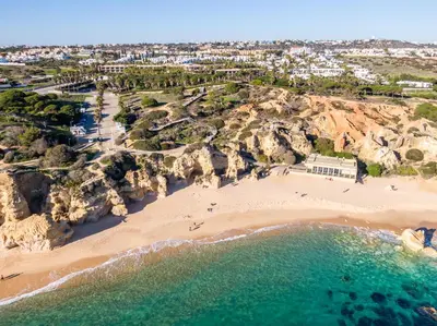 an aerial view of a beach with rocks at Apartment São Rafael 63 - Beach - Pool - Free wi-fi - Air Con in Albufeira