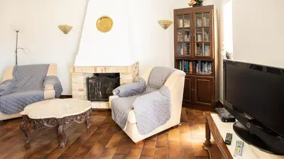 a living room with two couches and a fireplace at Apartamento Tio Pedro - by bedzy in Albufeira