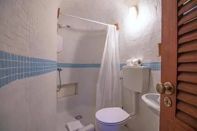 a bathroom with a toilet and a shower at Quinta Molinum Ad Mare in Boliqueime