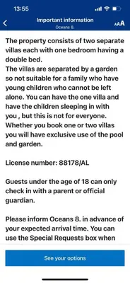 a screenshot of a text message about a family at Oceans 8. in Almancil