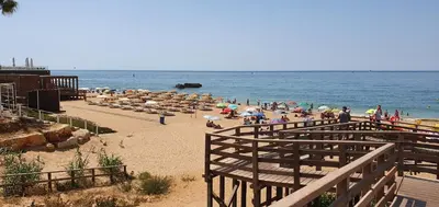 a group of people on a beach with the ocean at Beach View Vela House in Albufeira