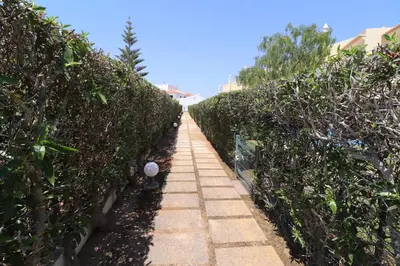a walkway through a hedge in a yard at 3-Bed Townhouse with pool in Albufeira Balaia in Albufeira