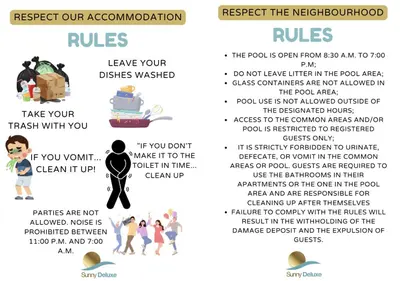 a flyer for a cruise line with recommendations for rules at Apartamentos Oura AreiaSol by Sunny Deluxe in Albufeira