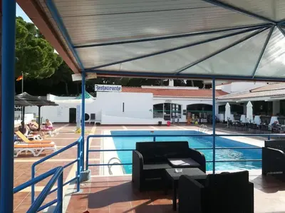 a view of a swimming pool from the deck of a hotel at Santa Fé in Albufeira