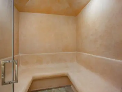 a wooden sauna with a basket in it at Beautiful Algarve Villa 5 Bedrooms Villa Pilar Amazing Beach & Sea Views in Albufeira