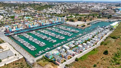 an aerial view of a marina with boats at Villa Marina in Albufeira