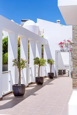 a row of potted plants on a white building at Ocean View Villa in Boliqueime