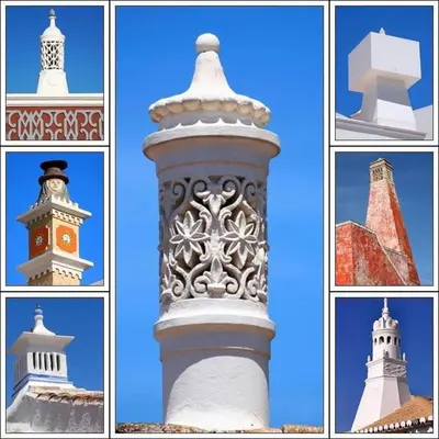 a collage of photos of a lighthouse and a clock tower at Prime Lux Albufeira in Albufeira