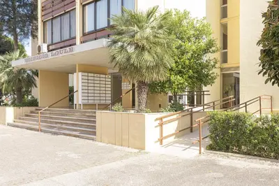 a building with a palm tree in front of it at CORTEZ - Vilamoura in Vilamoura