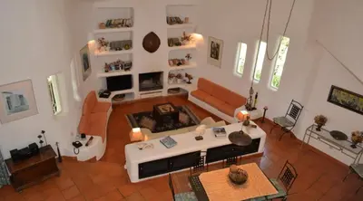 an overhead view of a living room with a couch at Villa Pinhal- Beautiful Villa located in quiet area in Quarteira