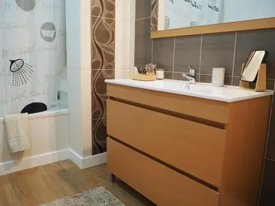 a bathroom with a sink and a shower at Charming V2 next to ocean, golf & natural reserve in Albufeira
