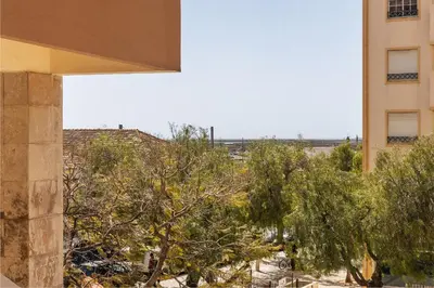 a view of a building and trees from a balcony at Ria Mar Deluxe - City Center @Homesbyfc in Faro